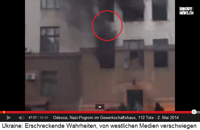 Gewerkschaftszentrum von Odessa,
2.5.2014, Rückseite: Fenstersprung Gewerkschaftszentrum von Odessa, 2.5.2014,
Rückseite: Fenstersprung