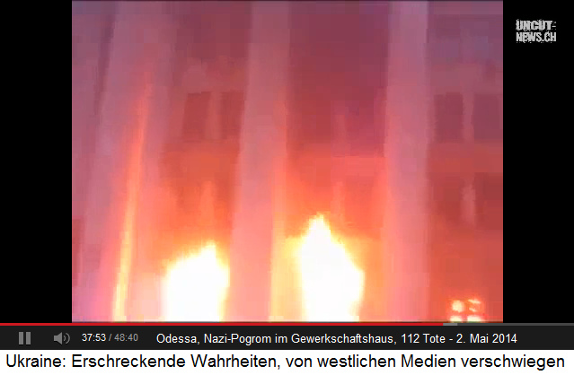 Pogrom in
Odessa am Gewerkschaftshaus: Das
Gewerkschaftshaus brennt 02 Pogrom in Odessa am Gewerkschaftshaus: Das
Gewerkschaftshaus brennt 02
