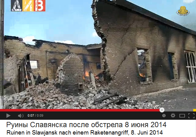 Ruinen in Slawjansk nach
                    einem Raketenangriff, 8. Juni 2014