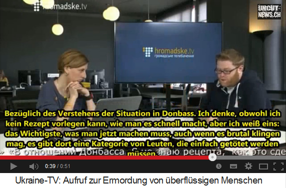 Journalist Butkewitsch
sagt klar, eine "Kategorie" von Menschen
in der Ukraine muss getötet werden Journalist Butkewitsch sagt klar, eine
"Kategorie" von Menschen in der Ukraine
muss getötet werden