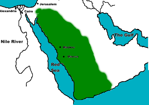 Karte des Fantasie-Islam auf der
westlichen Arabischen Halbinsel 632 Karte des Fantasie-Islam auf der
westlichen Arabischen Halbinsel 632