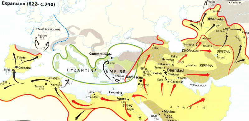 Karte: Die Ausbreitung des Islams
und das byzantinische Reich Karte: Die
Ausbreitung des Islams und das byzantinische
Reich