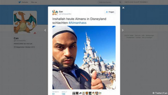 Twitter: [Fantasie]-Islamist Can mit dem
                        Aufruf zum Mord an Deutschen, 20. Januar 2016