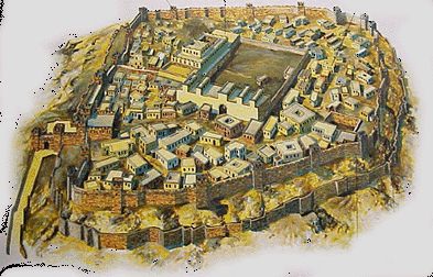 Lachisch: Modell der Stadt mit doppelter
                          Stadtmauer