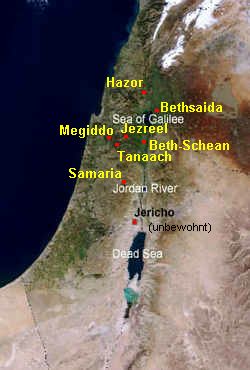 Karte mit Beth-Schean,
                Megiddo, Jezreel, Taanach und Samaria.