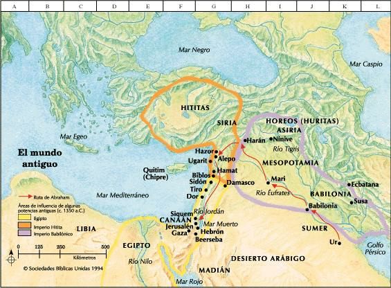 Mapa con la ruta de propaganda de Abrahn para la
                  propaganda de un terreno hasta Ur, y el mapa muestra
                  en ese momento los imperios bloquendose las rutas
                  comerciales