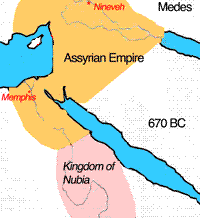 Asiria ocupando la parte baja de
                              Egipto. Egipto superior queda egipcio.