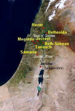 Mapa con Bet Shean,
                Megido, Jezreel, Taanaj y Samara