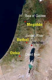 Mapa con Megido y con Debir,
                      foto satelital