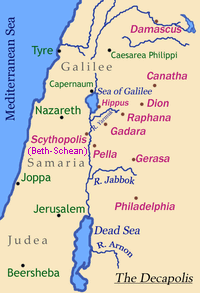 Mapa de la Decapolis en el Prximo Oriente
                      con Scythopolis / Bet She'an