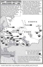 Martin Gilbert: Karte der Sowjetunion über die
              antijüdischen Schauprozesse 1961-1963