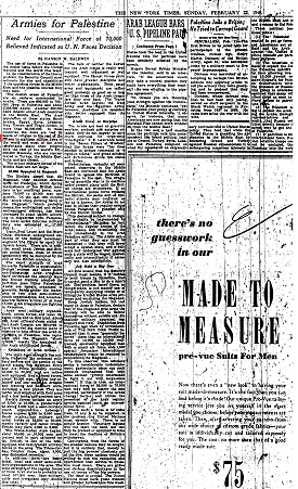 NYTimes 22.2.1948: 15 bis 18 Mio. Juden
                            weltweit sind fr den Unabhngigkeitskrieg
                            vorbereitet - Artikel: "Armies for
                            Palestine"