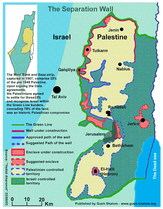Karte des Mauerbaus in Israel
                  Palstina: Mauerkatastrophe, wall constructioning in
                  Israel Palestine, map, wall catastrophe