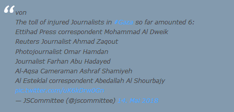 Massaker der zionistisch-kriminellen
                Israel-Armee gegen Palstinenser 02, die Liste
                verletzter Journalisten