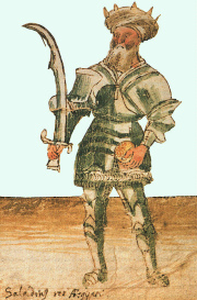 Saladin in warrior armor, painting