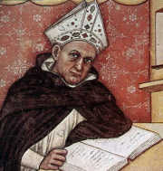 Fantasie-Christ und
                              Sklavereibefürworter Albertus Magnus
                              (Tommaso da Modena) am Schreibtisch