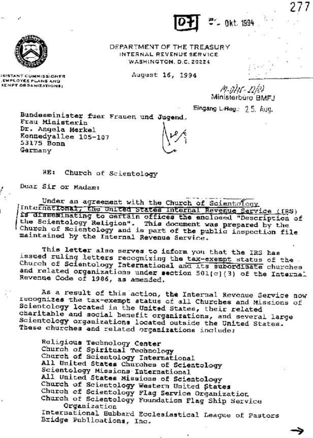 Brief
                      aus den "USA": Steuerfreiheit fr
                      Scientology 1994