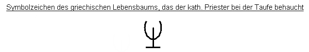Das Symbolzeichen des griechischen
                          Lebensbaums, das der katholische Priester bei
                          der Taufe behaucht