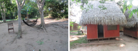 San Francisco cerca de Pucallpa,
                hamaca y casita de madera, hay paz con Madre Tierra con
                la cosmovisin de los shipibos