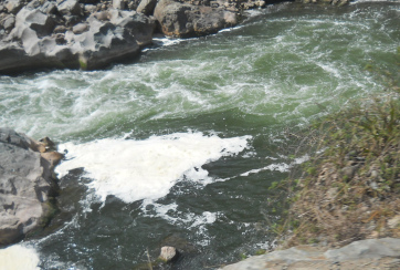 El ro Urubamba
                      contaminado con los desages de Cusco 02 - vista
                      de cerca de la espuma, la cloaca de Cusco