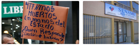 La oficina de
                SENAME en Chile es la autoridad de manejo de hogares
                infantiles catlicos, con 1313 nios muertos: panel de
                protesta y logo
