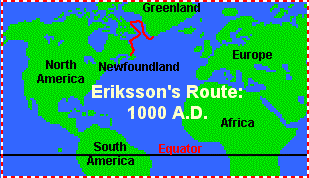 Leif Erikson:
                          Karte mit der Route Grnland-Neufundland