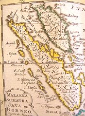 Map with the position of peninsula of
                              Malacca, today a part of Malaysia