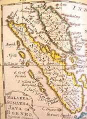 Karte mit der Lage der Halbinsel
                              Malakka, heute Teil von Malaysia.