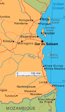 Karte der Kste von Tansania
                            mit Kilwa