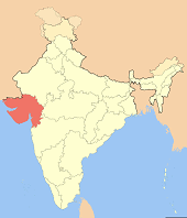 Karte von Indien mit dem Sultanat
                              Gujerat / Gujarat (dunkelrot)