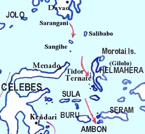 Map of Molucca Islands / Banda Islands:
                            Ternate, Tidore, Seram / Ceram, and Ambon
