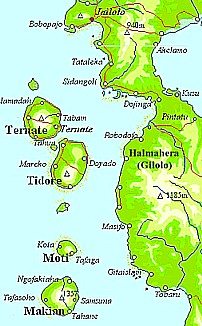 Map of the Moluccas Islands / Banda
                            Islands with Ternate and Tidore
