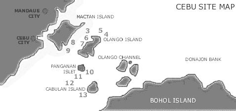 Map with the little
                            Philippine Islands Cebu with Cebu City
                            (left) and Mactan