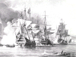 Example of a
                    Spanish "silver fleet" being attacked