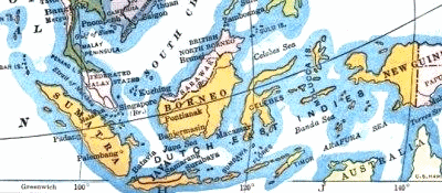 Karte mit der Insel Java im
                            Gesamtzusammenhang der Inseln von
                            Hollndisch-Ostindien, spter Indonesien