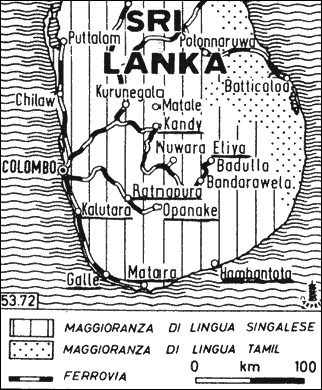 Ceylon: Karte
                    mit der Stadt Galle im Sden, und die Stadt Kandy in
                    der Inselmitte