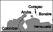 Karte mit der
                              Position der Insel Curaao, auch
                              "Hollndische Antillen" genannt
                              (mehrere Inseln)