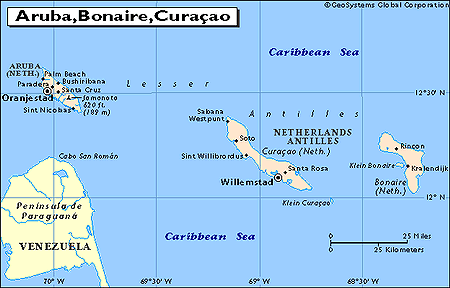 Detailkarte mit den
                            Niederlndischen Antillen (Curaao, Bonaire,
                            Aruba etc.)