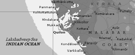 Karte: Stadt
                    Quilon an der Malabarkste von Indien India