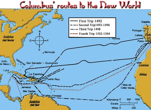 Map
with the expeditions of Columbus (Colombo) Map with
the expeditions of Columbus (Colombo)
