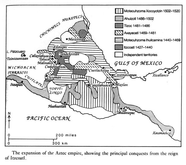 Map with the
expansion of the Aztec Empire with the basic
territories and the expansions since the
government of Itzcoatl Map with
the expansion of the Aztec Empire with the basic
territories and the expansions since the
government of Itzcoatl