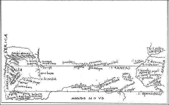 Bartholomé Columbus /
Alessandro Zorzi, abstract for a map of
"West India" 1503-1522 Bartholomé Columbus / Alessandro Zorzi,
abstract for a map of "West India"
1503-1522