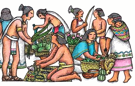 Picture (part) how on a
                          market the Aztecs are using the precious
                          feathers for exchanging jewelries