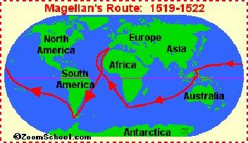 Map with Magellan's travel
route sailing around the world Map
with Magellan's travel route sailing around
the world