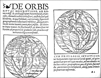 1526:
world map of Franciscus Monachus with a
strong connection between
"America" and Asia 1526: world map of Franciscus
Monachus with a strong connection between
"America" and Asia