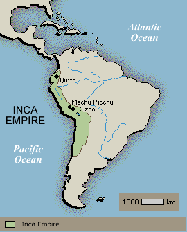 Map with the Inca Empire with the
                            positions of Quito and Cusco