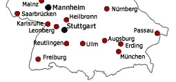 Map
                              of southern Germany with the position of
                              Augsburg between Munich and Stuttgart