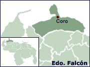 Map of Venezuela with the
                            position of the town of Coro