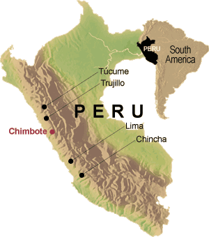 Map with Peru and with the position of
                            Chincha and whole South "America"
                            down to the Magellan Strait