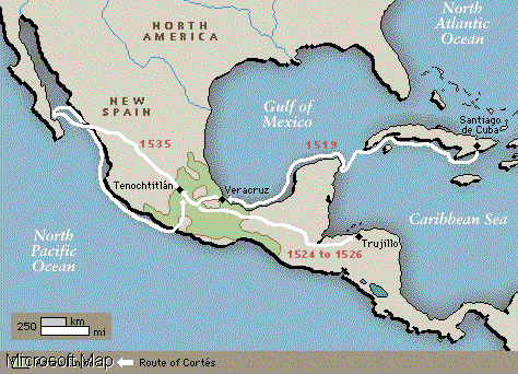 1535: Map of the last expedition
                              under Corts to Lower California
